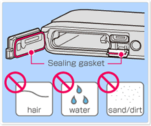 Make sure that no foreign matter such as sand, hair, or dirt gets inside the battery/memory card cover or multi-connector cover.